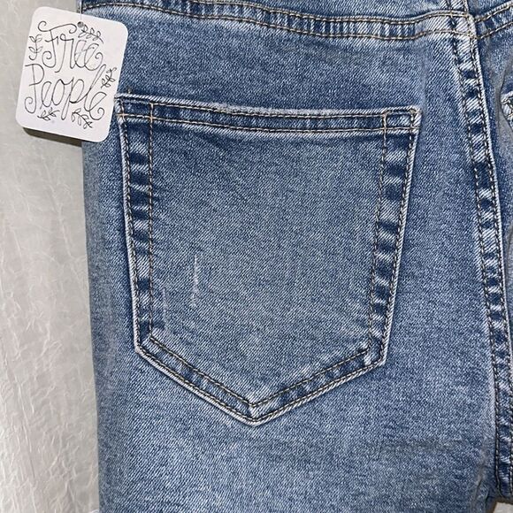 free people 24 crvy High Rise Blue Distressed Raw Fringe Hem Denim Shorts - Picture 9 of 14